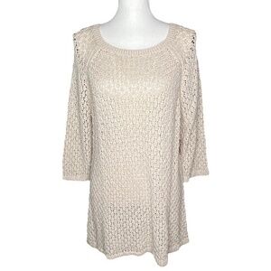 Relativity Sweater Dress Oatmeal Sheer Open Knit Three Quarter Sleeve Size 1X